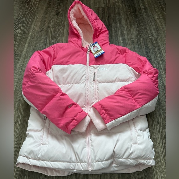 Eddie Bauer Jacket Girls Youth Puffer Duck Down Polar Fleece Lined Pink Large - Picture 1 of 8